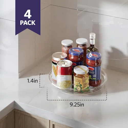 Miniatura 2 de LAMU Paquete de 4 Organizadores Lazy Susan de 9.25 pulgadas, Plataforma Giratoria Lazy Susan Transparente para Gabinete, Refrigerador, Superficie