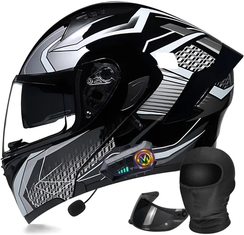 Miniatura 11 de Casco modular Moto Bluetooth con doble visera, con micrófono para Respuesta Automática Casco de Moto Homologado ECE Adecuado para Hombre Mujer