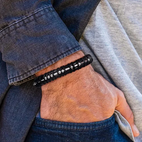Miniatura 2 de Pulseras con código morse para hombres y mujeres, regalos chapados en plata de ley 925 con cuentas en cuero negro para hombre, joyería inspiradora