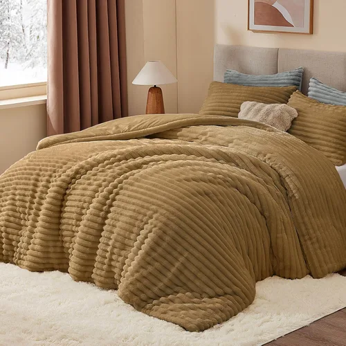Miniatura 45 de BEDELITE - Juego de edredón de forro polar tamaño individual: ropa de cama supersuave y cálida en color beige, juego de cama de lujo esponjoso