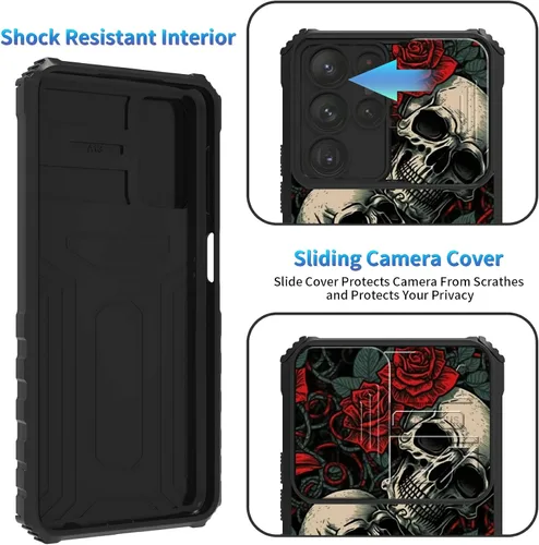 Miniatura 31 de Funda para Samsung Galaxy S22 Ultra 5G, Galaxy S22 Ultra con cubierta de cámara deslizante, funda resistente de doble capa con función atril Black
