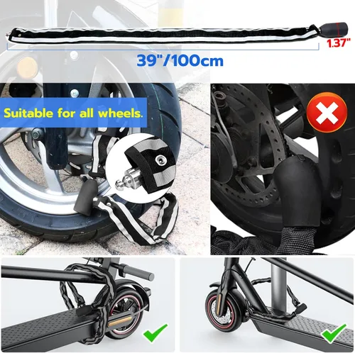 Miniatura 7 de Eseesmart Cerradura de cadena para bicicleta, cerraduras de bicicleta de huellas dactilares, antirrobo, cerraduras de seguridad de 3.28 pies