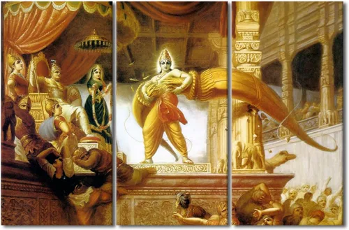 Miniatura 37 de Pintura india hindú Dios Señor Krishna imágenes sobre lienzo, arte de pared de 3 piezas, arte de pared moderno, decoración del hogar para sala