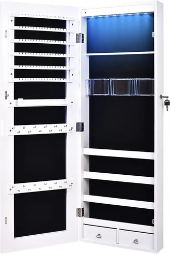 Miniatura 8 de LVSOMT 8 LED Organizador de joyas con espejo de cuerpo completo, armario de almacenamiento montado en la paredpuerta joyero con cerradura con 2