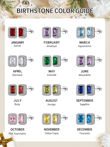 Miniatura 7 de ChicSilver Aretes de plata de ley 925 con forma de corazón, redondo, pera, esmeralda y piedra natal para mujer, joyería de cumpleaños