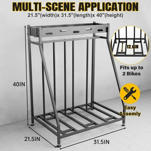 Miniatura 5 de Soporte de 3 bicicletas estable para bicicletas, garaje con cestas de almacenamiento para interiores, estante de almacenamiento de bicicletas