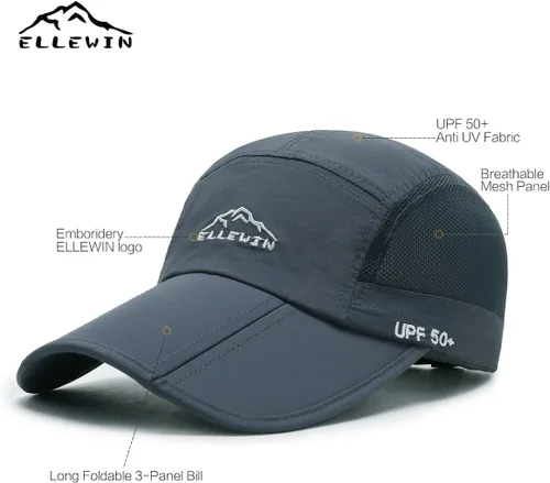 Miniatura 41 de ELLEWIN Gorra de béisbol unisex UPF 50 sin estructura, con pico grande y plegable