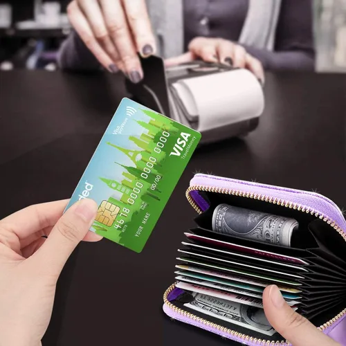 Miniatura 6 de Billetera pequeña para tarjetas de crédito RFID con purpurina linda para mujer
