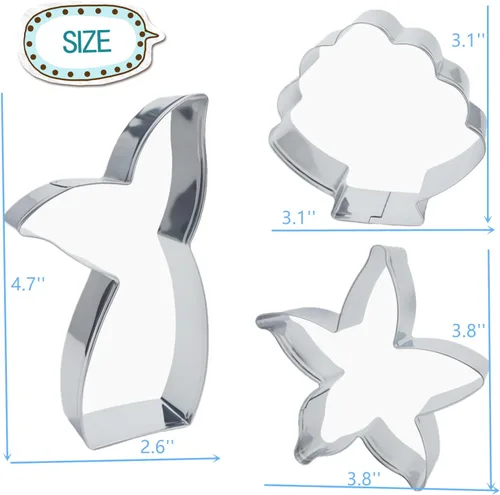 Miniatura 2 de Cortadores de galletas de sirena, cola de sirena, estrellas de mar, conchas de mar de acero inoxidable, formas para hornear, regalo