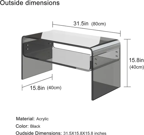Miniatura 3 de Mesa auxiliar acrílica, mesa auxiliar moderna rectangular negra, mesa de té con almacenamiento abierto, adecuada para sala de estar, recepción