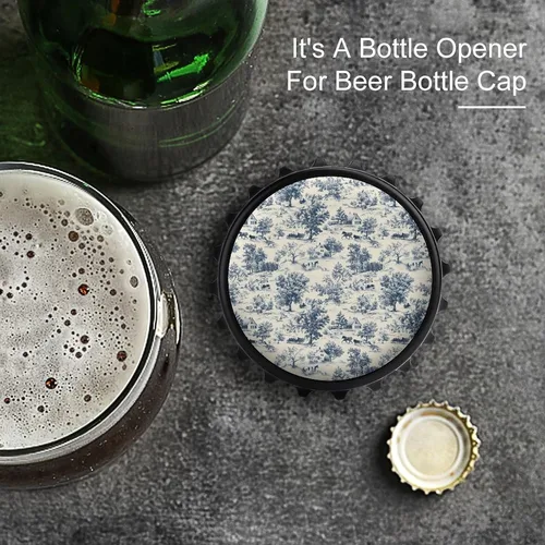 Miniatura 2 de Abrebotellas magnético de cerveza, diseño vintage de pueblo, portátil, con una sola mano, pequeño abrebotellas magnético para nevera con camarero