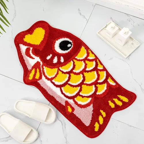 Miniatura 10 de Bonita alfombra de baño Koi de pez azul, antideslizante, de dibujos animados, divertidas, alfombras de baño y tapetes absorbentes para niños