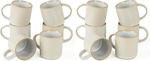 Miniatura 13 de Juego de Tazas de Café Famiware para 6, Tazas de 12 oz con Asa para Café, Té, Cacao, Leche - Juego de Vajilla de Cerámica y Gres, Blanco Mate Blanco
