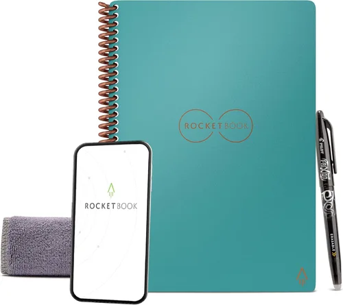 Miniatura 9 de Rocketbook Core - Cuaderno de espiral reutilizable, tamaño carta de 8.5 x 11 pulgadas, color azul marino, páginas punteadas, conectadas a
