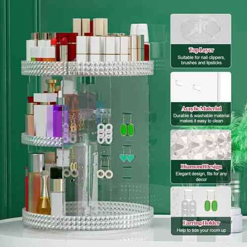 Miniatura 5 de Awenia Organizador de maquillaje giratorio de 360 grados, almacenamiento de maquillaje ajustable, 7 capas de gran capacidad, unidad