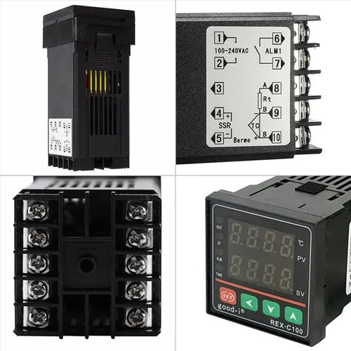 Miniatura 8 de Controlador de temperatura PID, pantalla digital REX-C100 Caja de controladores de temperatura con relé de estado sólido SSR 40DA y sonda termopar