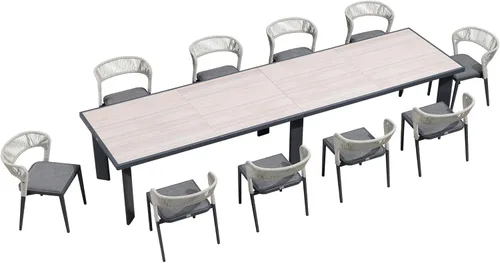 Miniatura 56 de PURPLE LEAF Juego de comedor redondo de 5 piezas de gran tamaño, marco de aluminio y mimbre de ratán para patio, mesa y sillas con cojines