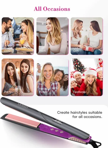 Miniatura 7 de LANDOT Plancha plana de 1 pulgada – Alisadora iónica de cerámica para cabello con brillo sin encrespamiento, temperatura ajustable de 250 a 450 °F