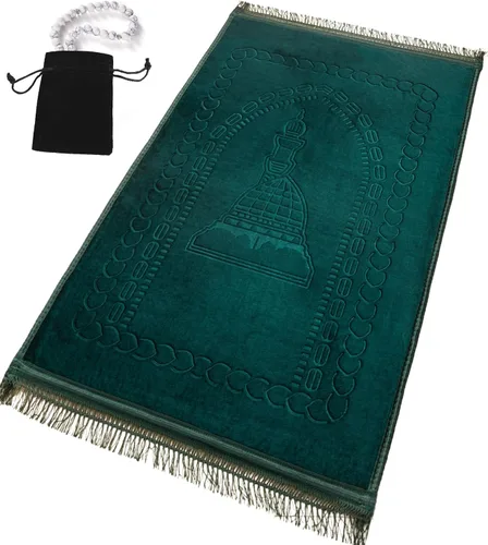 Miniatura 9 de Alfombra de oración musulmana islámica, gruesa y acolchada grande con cuentas de oración islámica, para viajes Eid, Ramadán, suave y lujoso, ideal