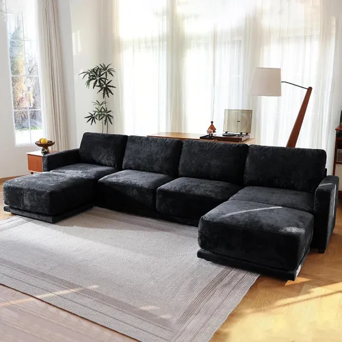 Miniatura 25 de Sofá modular de 79 pulgadas para sala de estar pequeña, sofá moderno en forma de L con otomana, juego de sofá de felpilla de 3 piezas para muebles