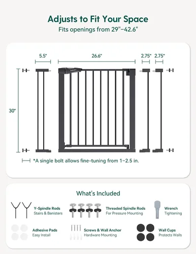 Miniatura 7 de Babelio - Puerta de bebé de 73-109 cm, con cierre automático, fácil de instalar, puerta de seguridad extra ancha para mascotas, Walk Thru