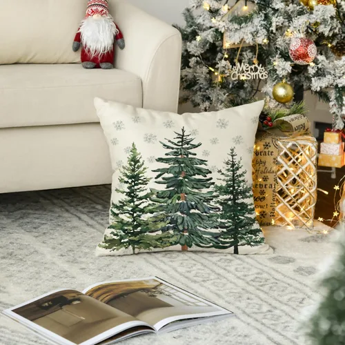 Miniatura 2 de AVOIN colorlife - Juego de fundas de cojín con diseño de árboles de Navidad y copos de nieve, 16 x 16 pulgadas, decoración festiva de invierno