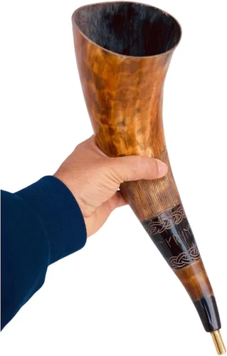 Cuerno vikingo soplador de guerra genuina trompeta de batalla bovina Shofar – Grabado a mano, sonido fácil y claro, regalo vikingo para hombres y