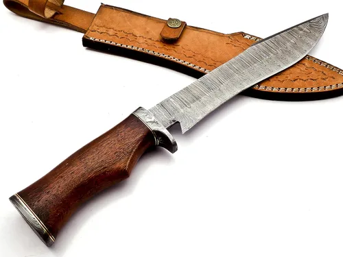 Miniatura 5 de Nooraki - Cuchillo Bowie de acero de Damasco hecho a mano de 15 pulgadas - Cuchillo de caza de hoja fija con mango cómodo de palisandro fuerte