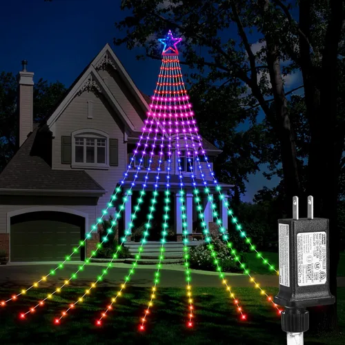 Miniatura 9 de DANLI - Decoraciones de Navidad, luces de cadena de Navidad para exteriores, 320 luces LED con estrella con temporizador