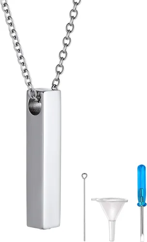 Miniatura 73 de FindChic Collares personalizados con urna para cenizas, barra vertical, gato, luna, reloj de arena, garra de perro, acero inoxidable, chapado en oro