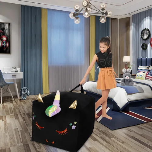Miniatura 5 de Sillones puf de unicornio negro, ideas de almacenamiento de animales de peluche para decoración de habitación de niñas, soporte y organizador