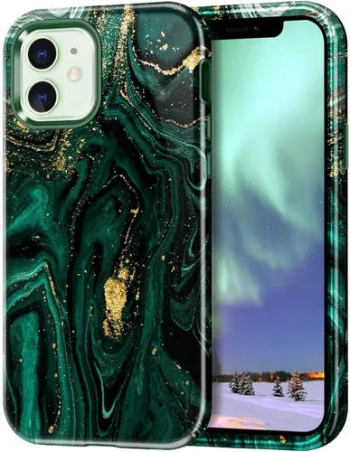 Miniatura 12 de Btscase para iPhone 12/iPhone 12 Pro, funda resistente de tres capas de mármol a prueba de golpes, cuerpo completo, PC duro + parachoques de TPU