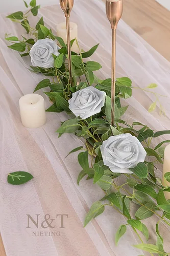 Miniatura 230 de N&T NIETING Flores artificiales, rosas artificiales de color rosa intenso, 50 piezas de flores falsas con tallo para ramos de boda DIY, centros