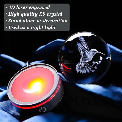 Miniatura 5 de Movdyka Bola de cristal 3D de colibrí, regalos para mujeres y hombres, adorno de colibrí de vidrio, figura de animales, decoración del hogar