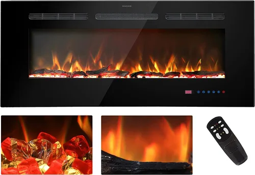 Miniatura 17 de Insertos de chimenea eléctrica de 50 pulgadas, chimenea eléctrica empotrada y de pared, chimenea lineal con termostato, pantalla táctil y control