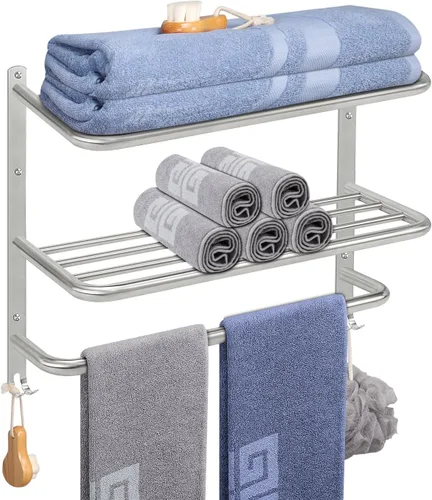 NearMoon Toallero de baño, toallero de 3 niveles con ganchos, colgador de toallas de acero inoxidable SUS304, almacenamiento de toallas montado en