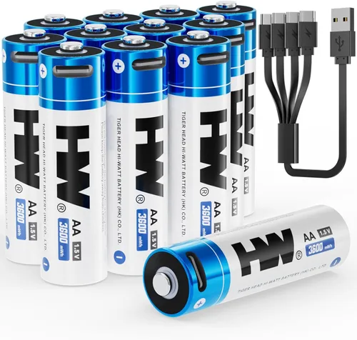 Miniatura 10 de HW Baterías recargables de litio AA, [1.5 V, paquete de 4 unidades], batería USB C de alta capacidad de 3600 mWh, carga rápida, 1000 ciclos