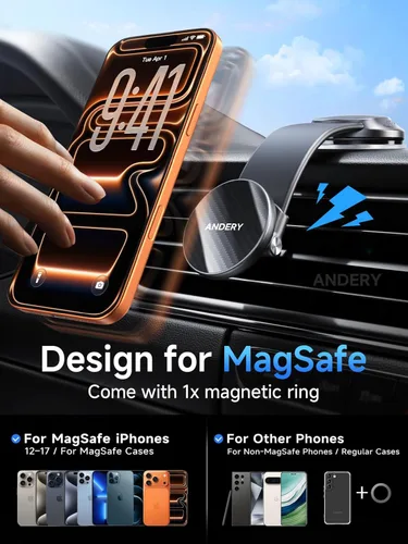 Miniatura 11 de ANDERY Soporte de teléfono para automóvil MagSafe [brazo de aleación de memoria ajustable de 360° 2400 gf de potencia magnética más fuerte]