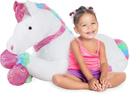 Best Choice Products Unicornio de peluche extra grande de 52 pulgadas para niños, juguete de peluche de tamaño real con detalles de arcoíris, piel