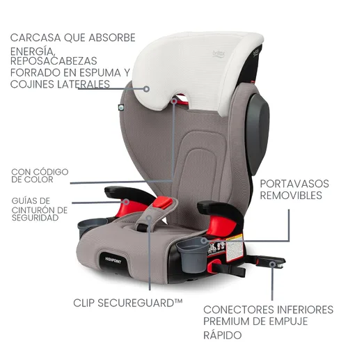 Miniatura 3 de Britax Highpoint - Asiento elevador de posicionamiento con cinturón y sin espaldar, SafeWash, gris ombré