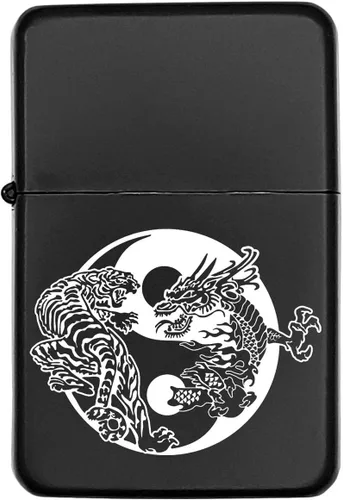 Groomsman - Encendedor personalizado a prueba de viento negro mate, grabado láser gratuito para él, marido, padre, padrinos de boda Yin-yang-tigre