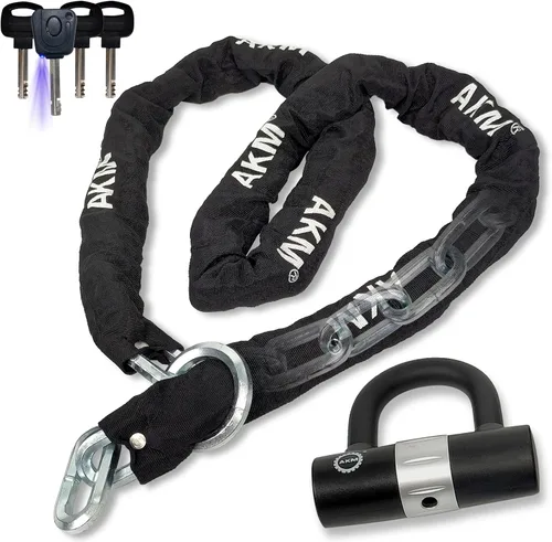 Miniatura 9 de AKM Candado de cadena para bicicleta de 47.2 in/4 pies, resistente, duradero, 0.472 in de grosor, antirrobo, cadena de bicicleta con 4 teclas