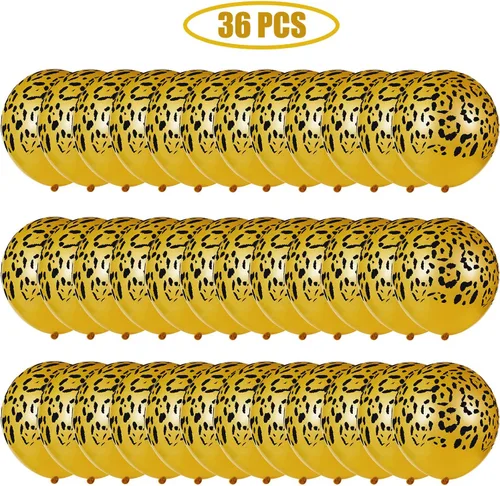 Miniatura 3 de Gejoy 36 globos dorados con estampado de guepardo de 12 pulgadas, globos con estampado de leopardo, safari, selva, animales, decoraciones de látex