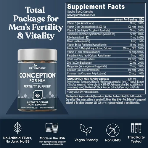 Miniatura 7 de Conception Fertility for Her & Him Paquete - Combo de suplementos de fertilidad para mujeres y hombres - Vitaminas prenatales - Promueven