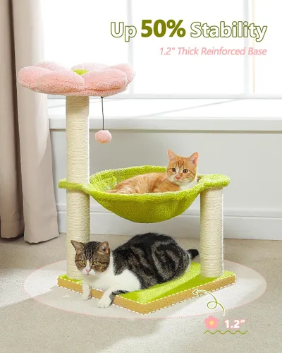 Miniatura 5 de MUTTROS Árbol de flores para gatos, torre para gatos de 28 pulgadas con acogedora percha de flores, hamaca grande para gatos pequeños