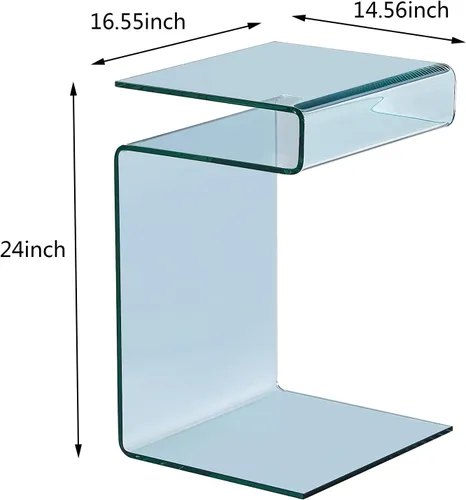 Miniatura 2 de Mesita de noche de cristal, mesas auxiliares transparentes en forma de S para sala de estar, mesa de vidrio doblada para sofá, 16.55 pulgadas