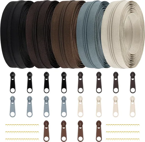 Miniatura 19 de DOITEM 31 yardas, 10 unidades de cremalleras de costura #3, cremalleras de bobina de nailon surtidos para coser con 40 deslizadores de cremallera