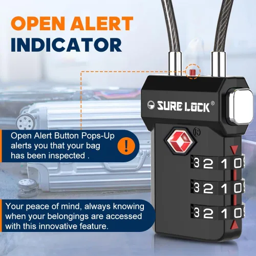 Miniatura 5 de SURE LOCK Cerraduras de equipaje aprobadas por la TSA, alerta abierta, diales de fácil lectura, cerraduras de equipaje de viaje para maleta