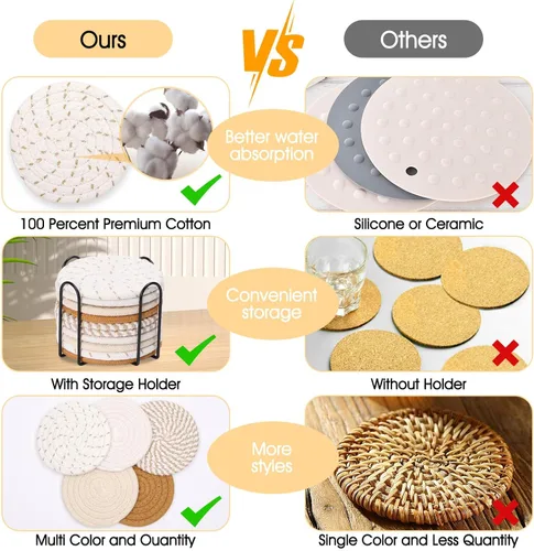 Miniatura 5 de Billbotk Juego de 10 posavasos bohemios para bebidas, juego de posavasos absorbentes para decoración del hogar, decoraciones de otoño para el hogar