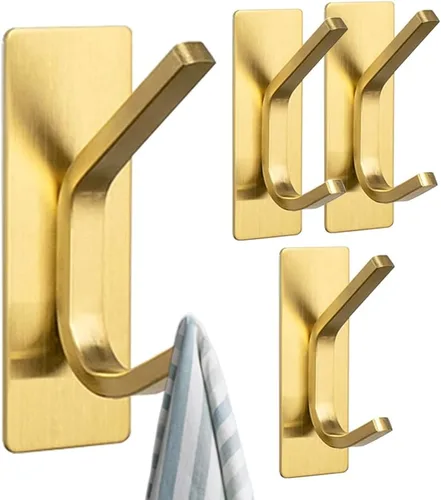 Miniatura 9 de 4 ganchos de pared autoadhesivos para colgar toallas y abrigos, colgador de doble gancho para pared, ganchos de toalla para baños, cocina A_plata